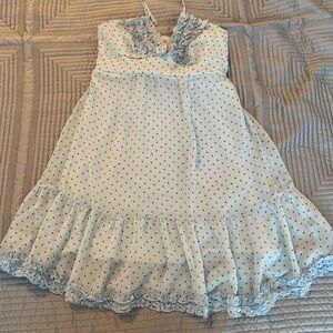 Johnny Martin Sheer Light Blue Polka Dot Babydoll Mini Dress Y2K Vibes